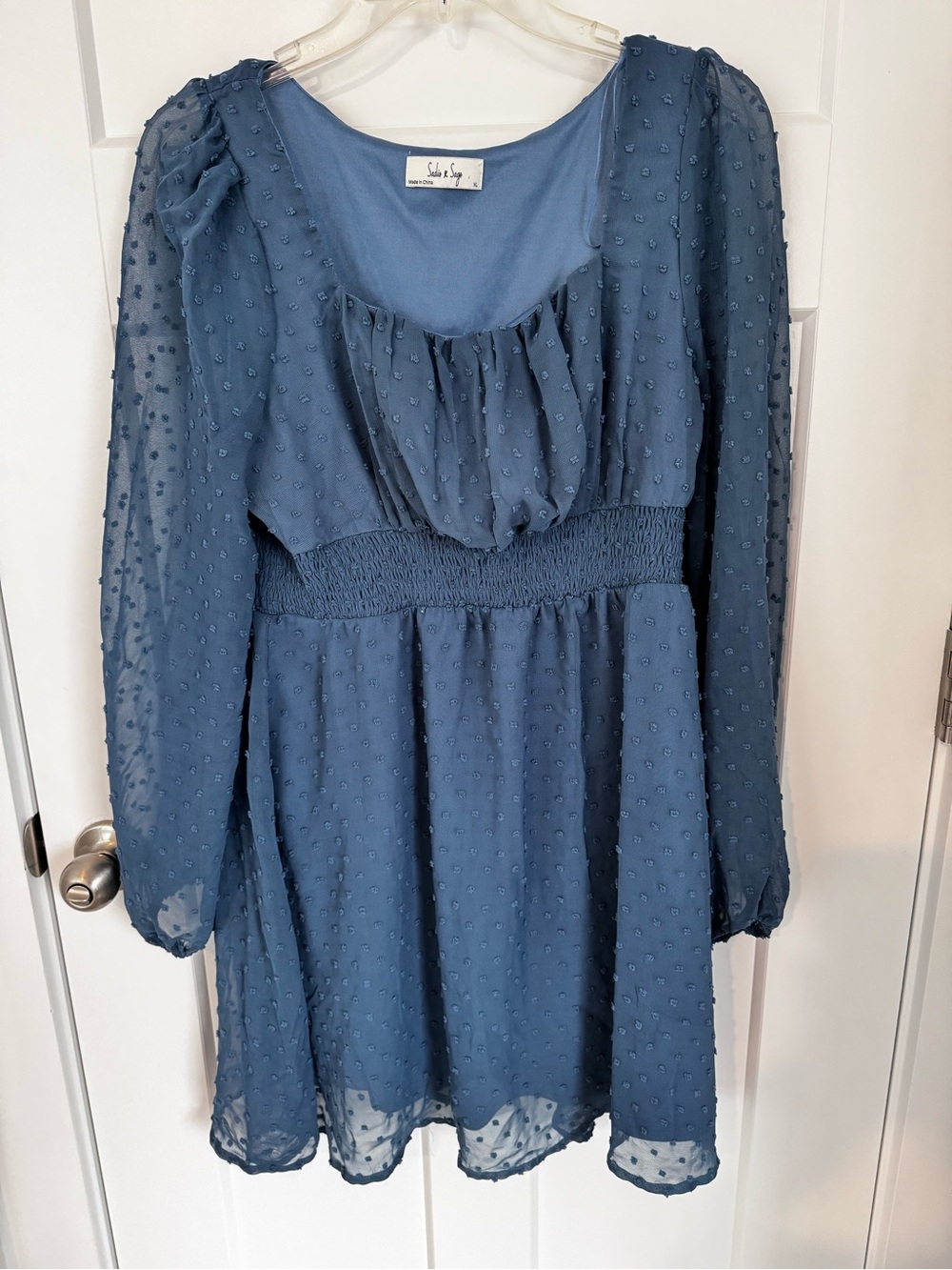 Sadie and Sage Dusty Blue Swiss Dot Babydoll Dress
